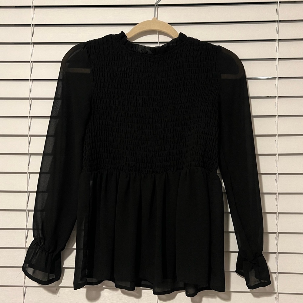 Smocked Black Peplum Blouse